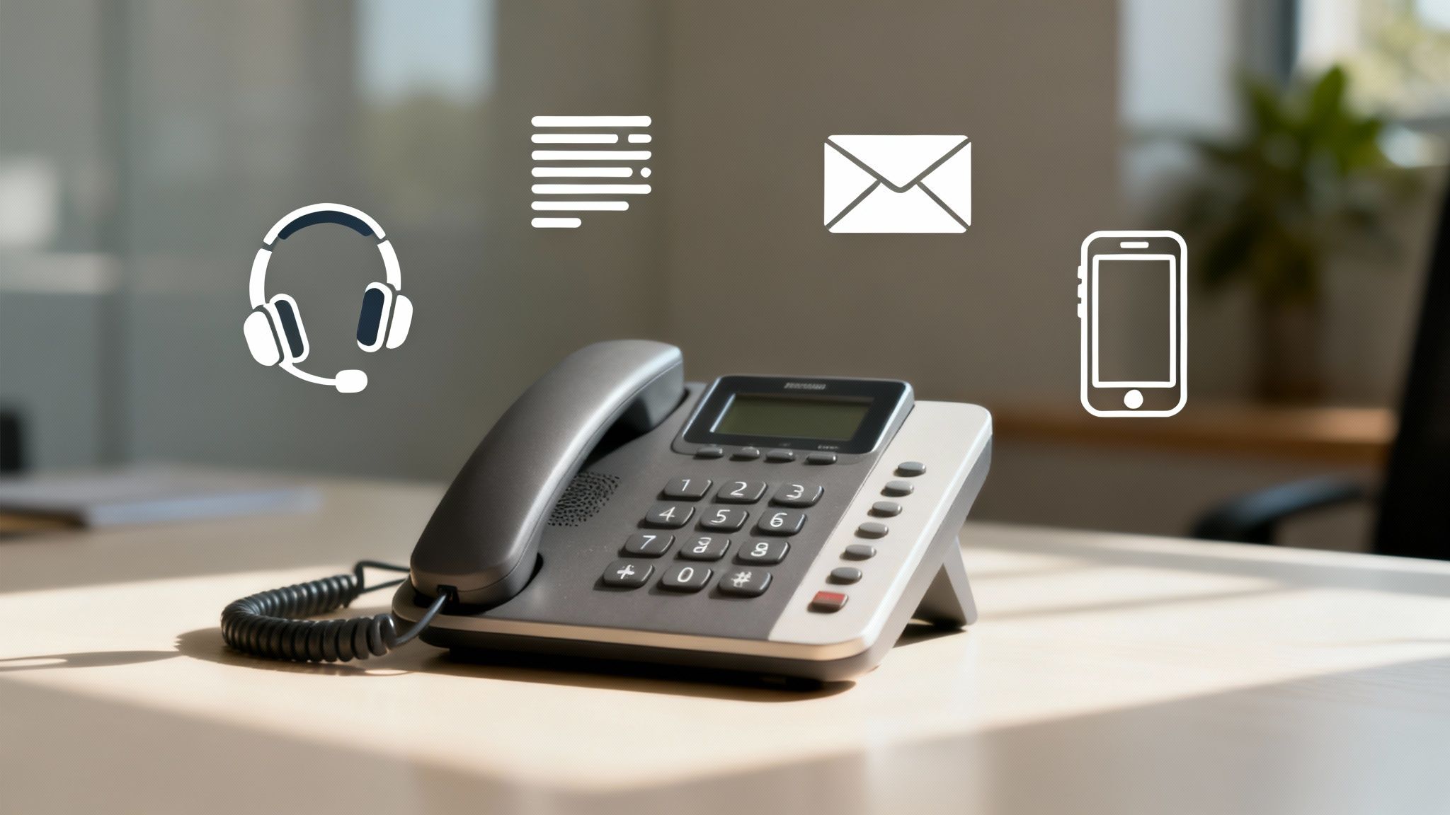 An image showing a professional business phone interface with essential features highlighted.