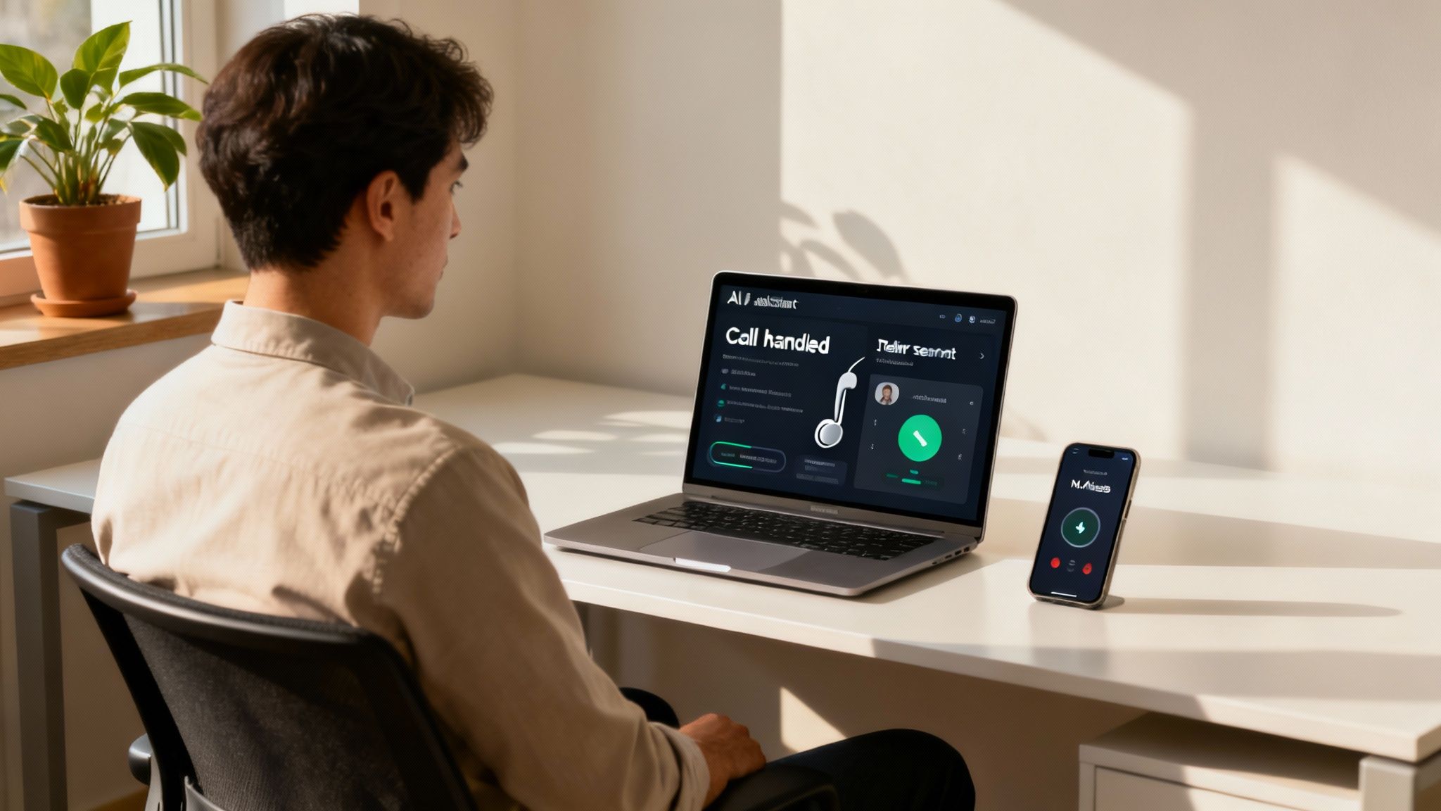 A professional on a call using an AI assistant to manage communications