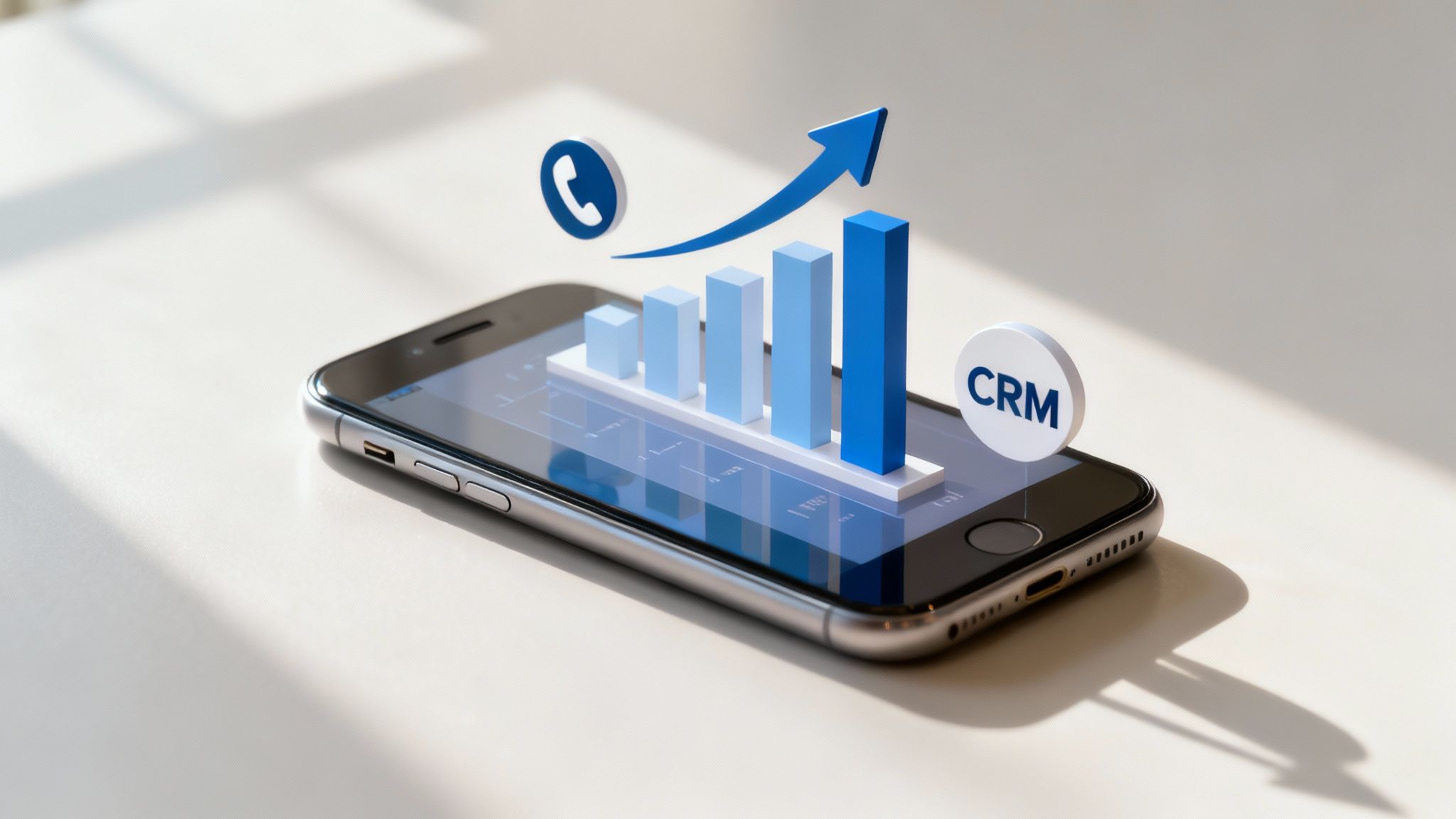 An image showing a business dashboard with call analytics and CRM integration data.