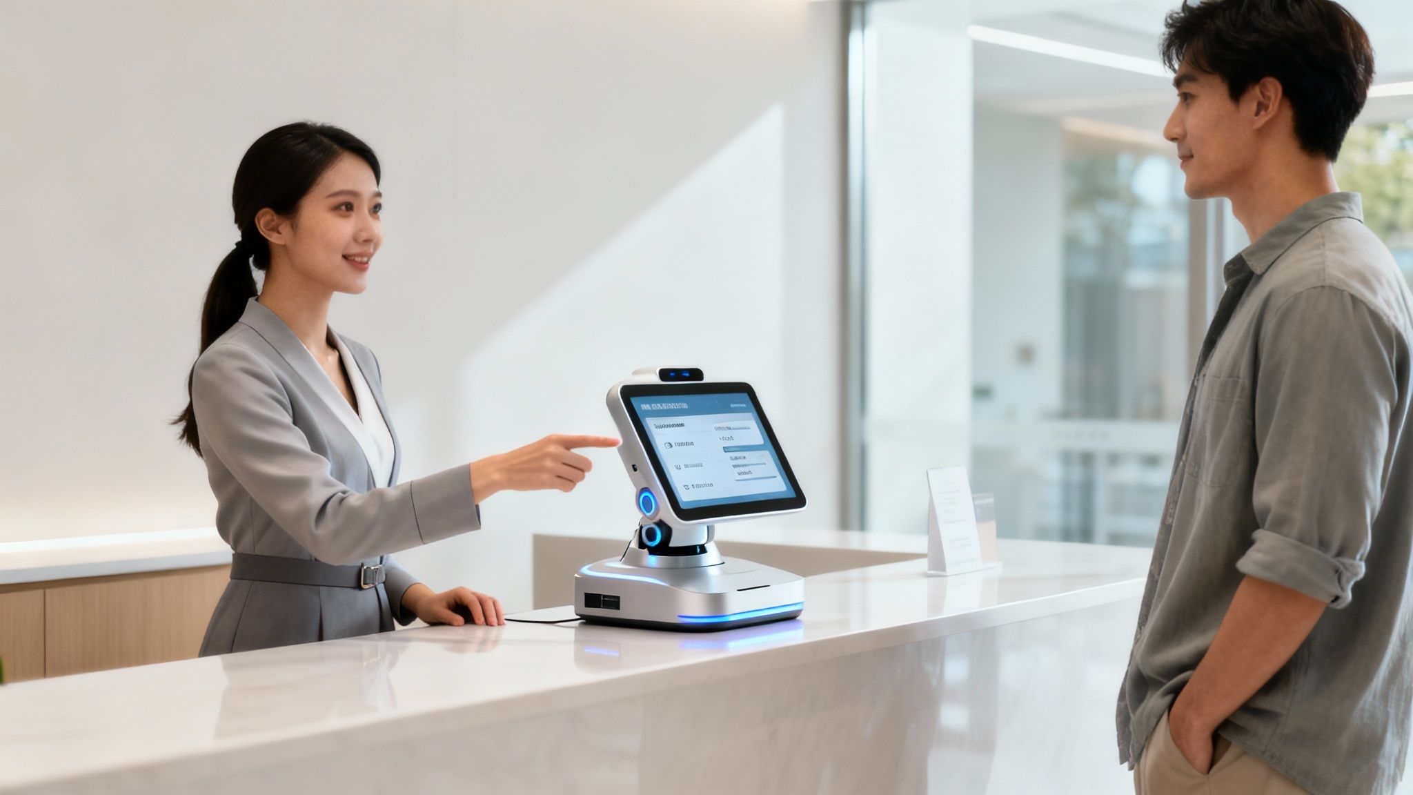 A graphic showing a human hand and a robot hand connecting, symbolising the partnership between humans and AI.