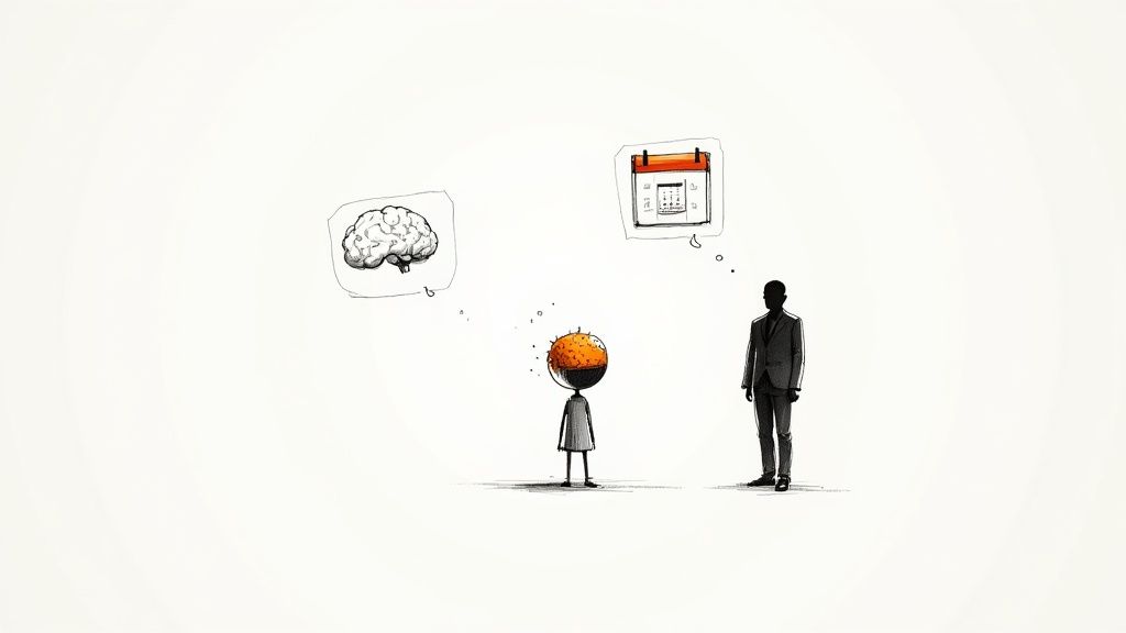 Illustration contrasting human brain with organized calendar representing AI-powered personal assistant scheduling capabilities