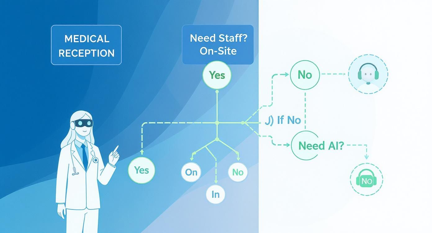 Infographic decision tree for choosing a medical receptionist.
