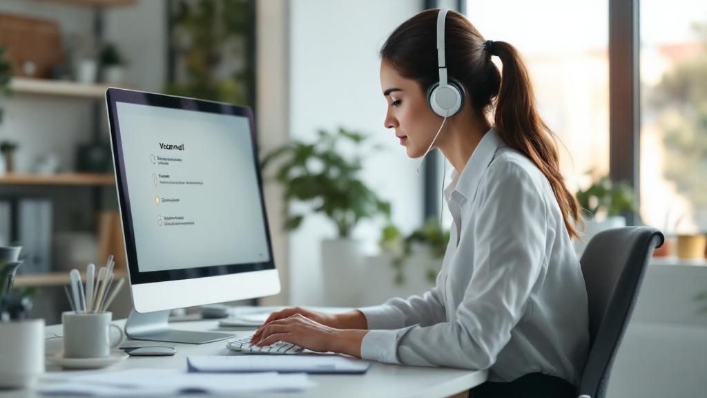 A person thoughtfully comparing different business voicemail service options on a laptop.