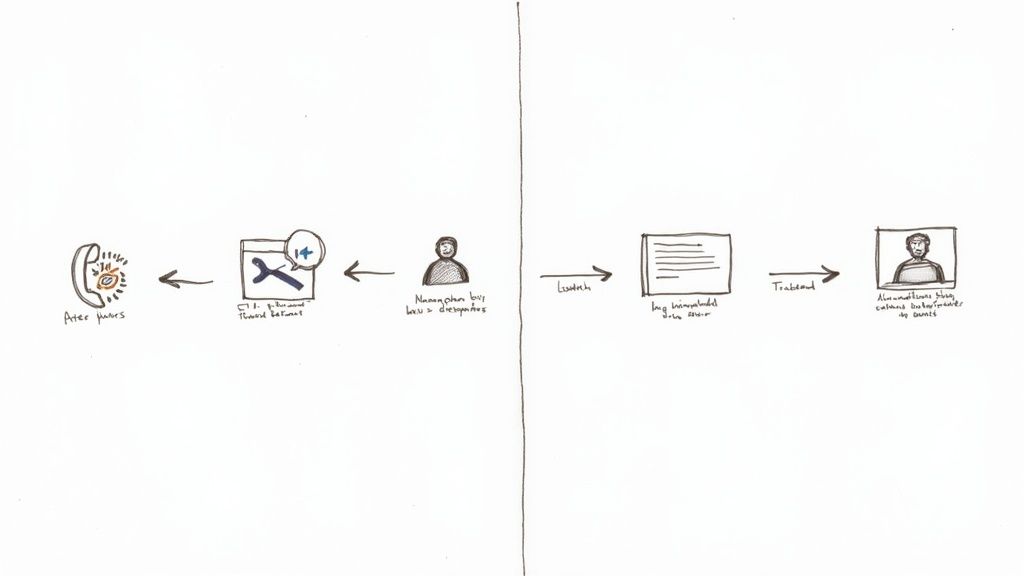 Flowchart illustrating a communication and task management process, showing user interactions, system tasks, and document outputs.