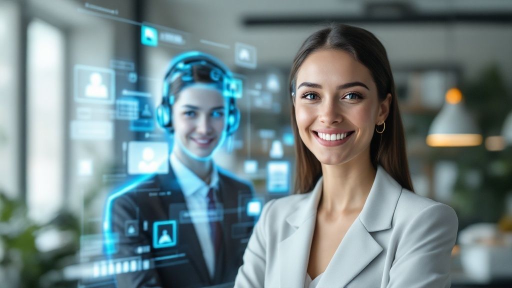 A person and a robot shaking hands, symbolising the collaboration between human empathy and AI efficiency.