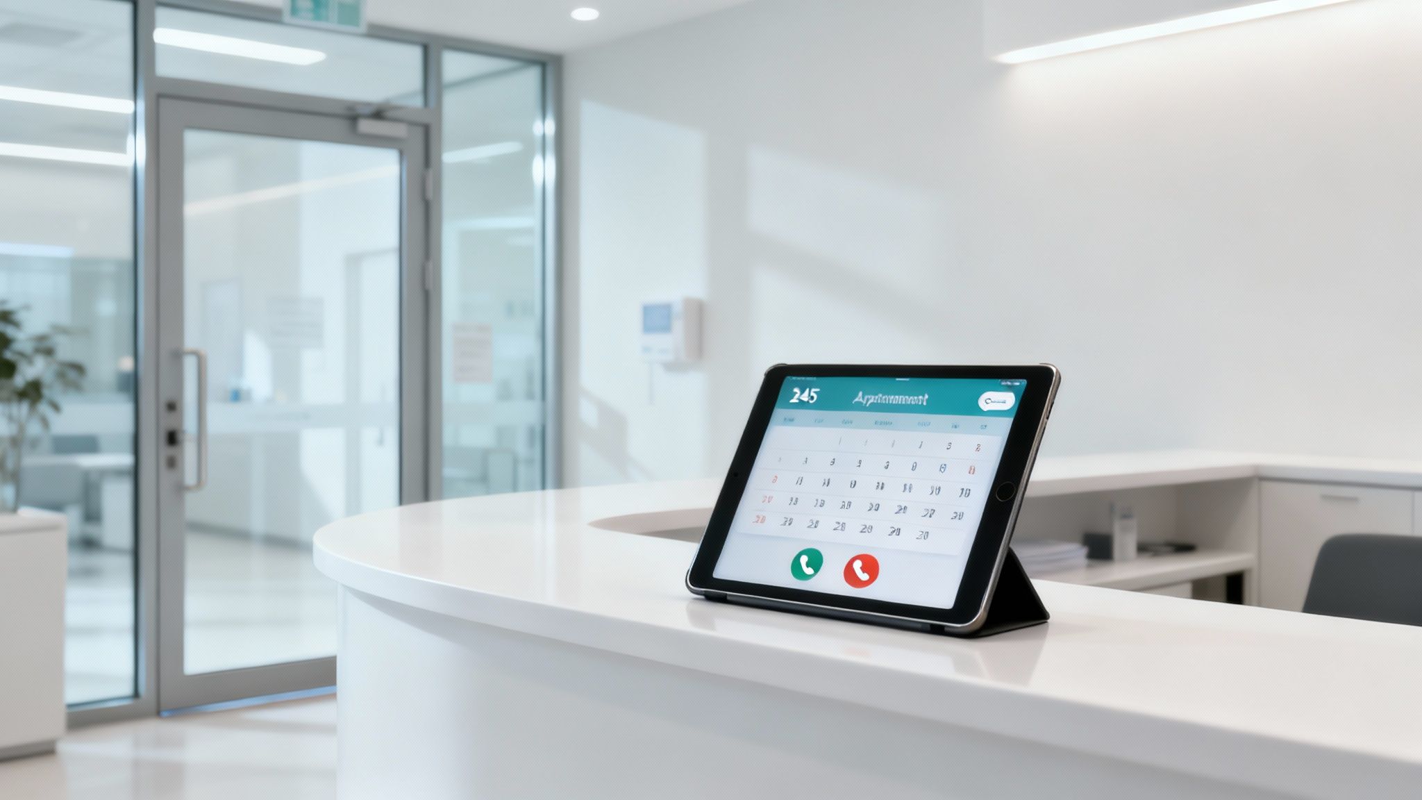 A medical virtual receptionist managing calls and appointments on a digital interface.