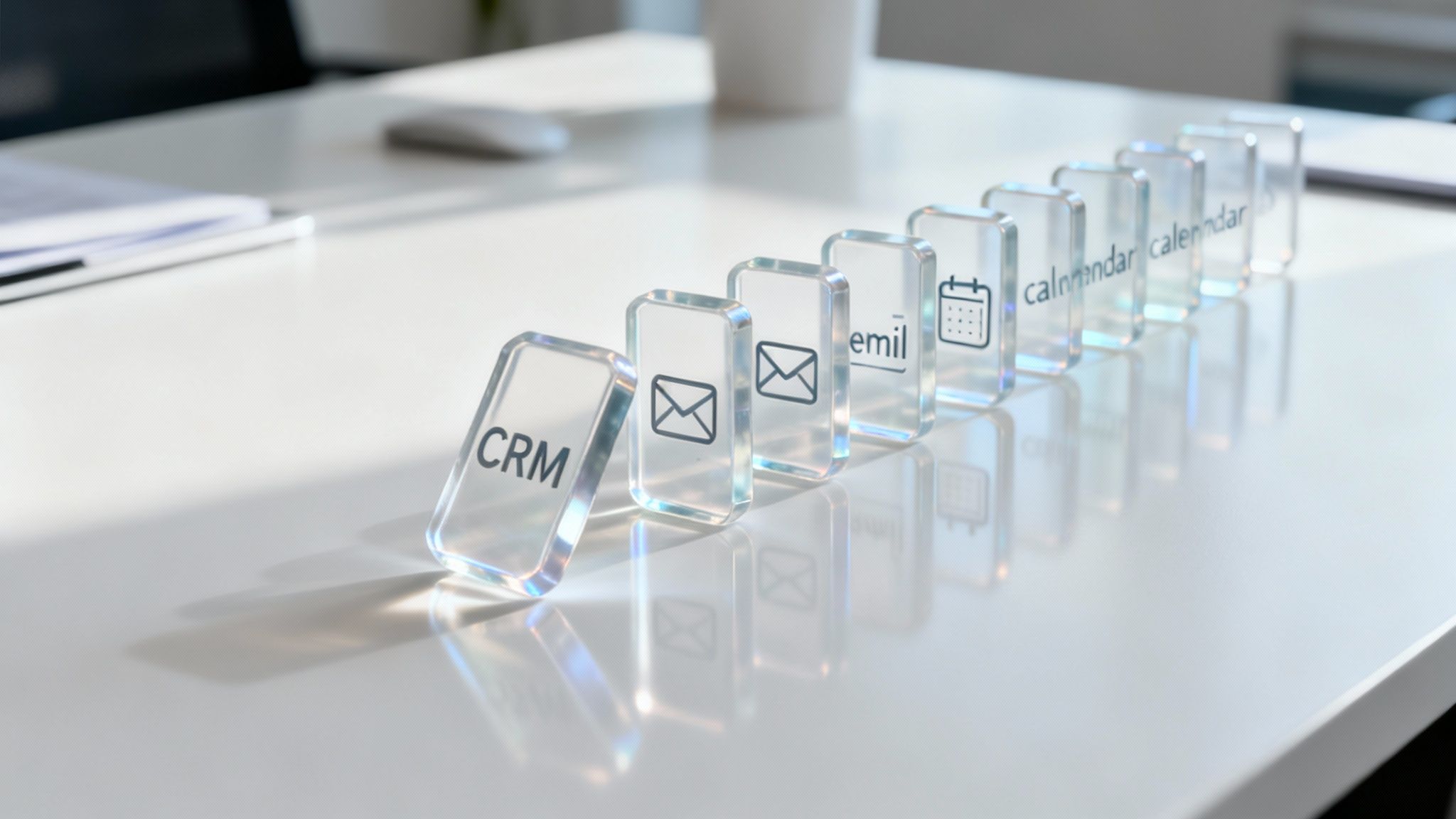 A flowchart showing a series of connected icons representing an automated business process.