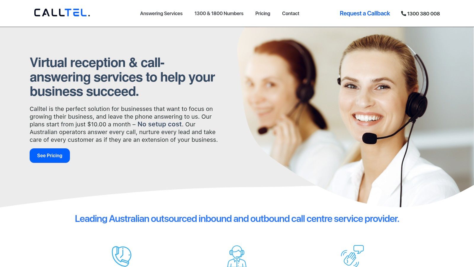 Calltel Services Australia phone call answering service homepage