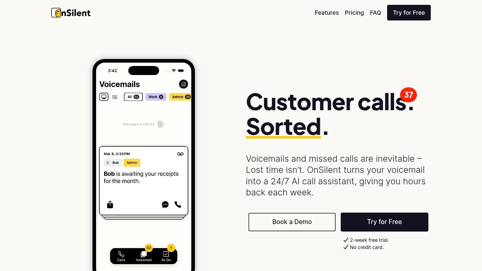 OnSilent smart voicemail and call management solution for busy professionals