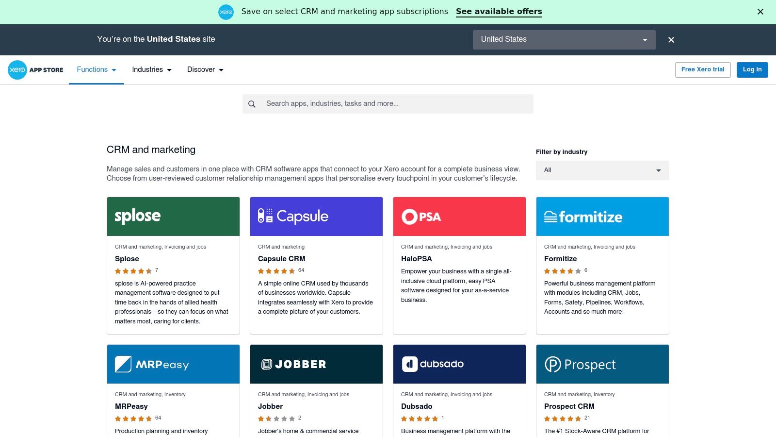 Xero App Store (CRM and Marketing category)