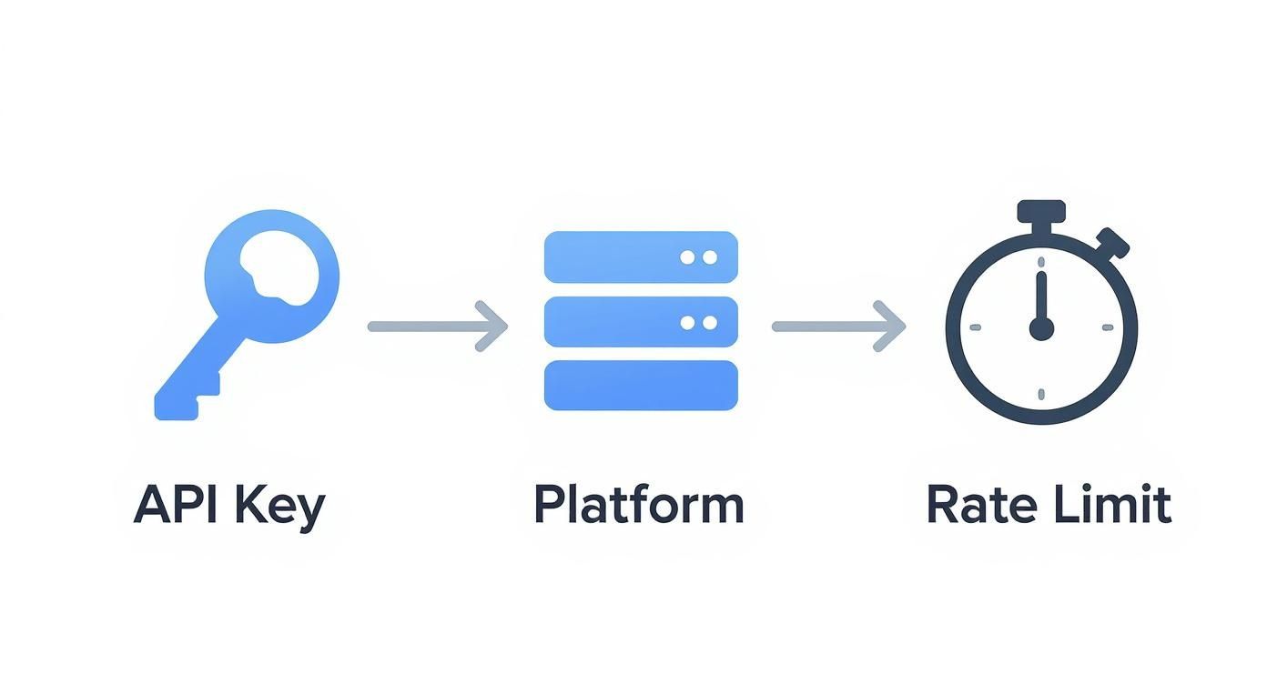 Diagram illustrating the process from API Key to Platform, ultimately leading to Rate Limit management.