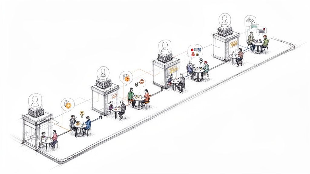 Illustration of a decentralized network where users interact, manage data, and exchange value.