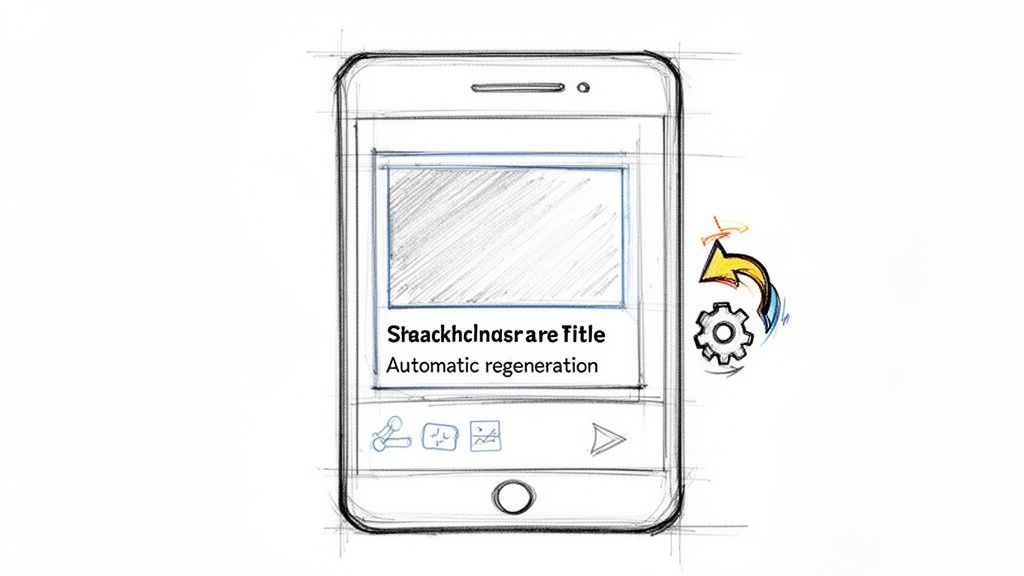 Hand-drawn sketch of a smartphone interface with 'Automatic regeneration' text and a refresh gear icon.