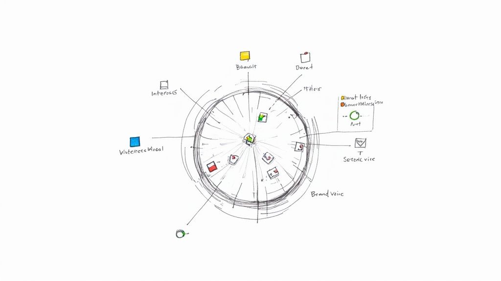 Hand-drawn radial diagram illustrating interconnected concepts with labels like 'Intereses' and 'Soteria vice'.