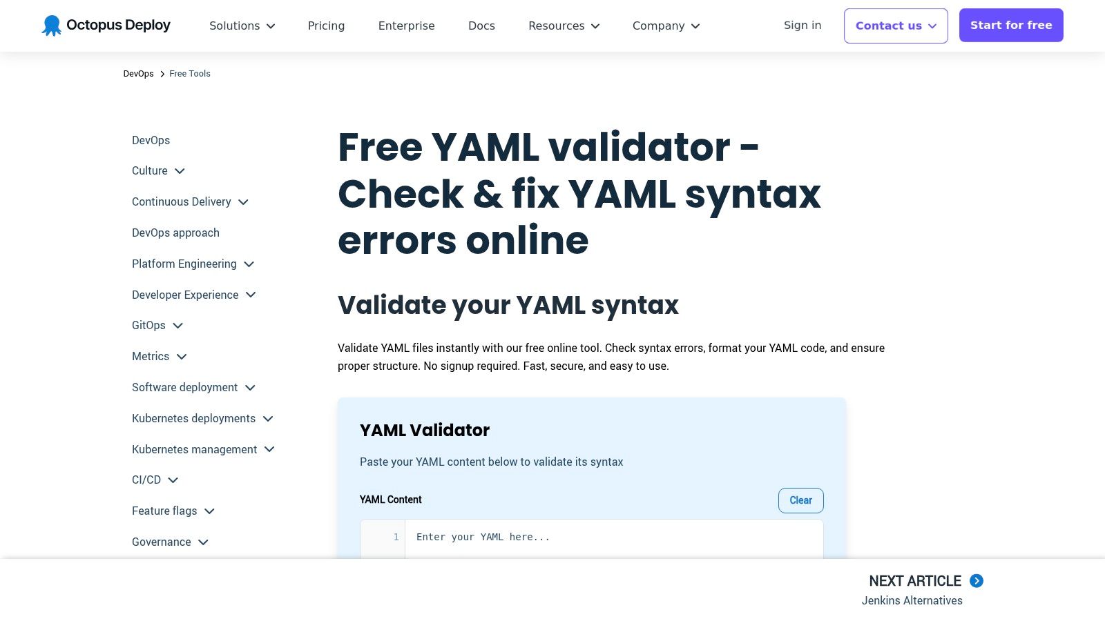 Octopus — Free YAML Validator (Octopus DevOps Tools)