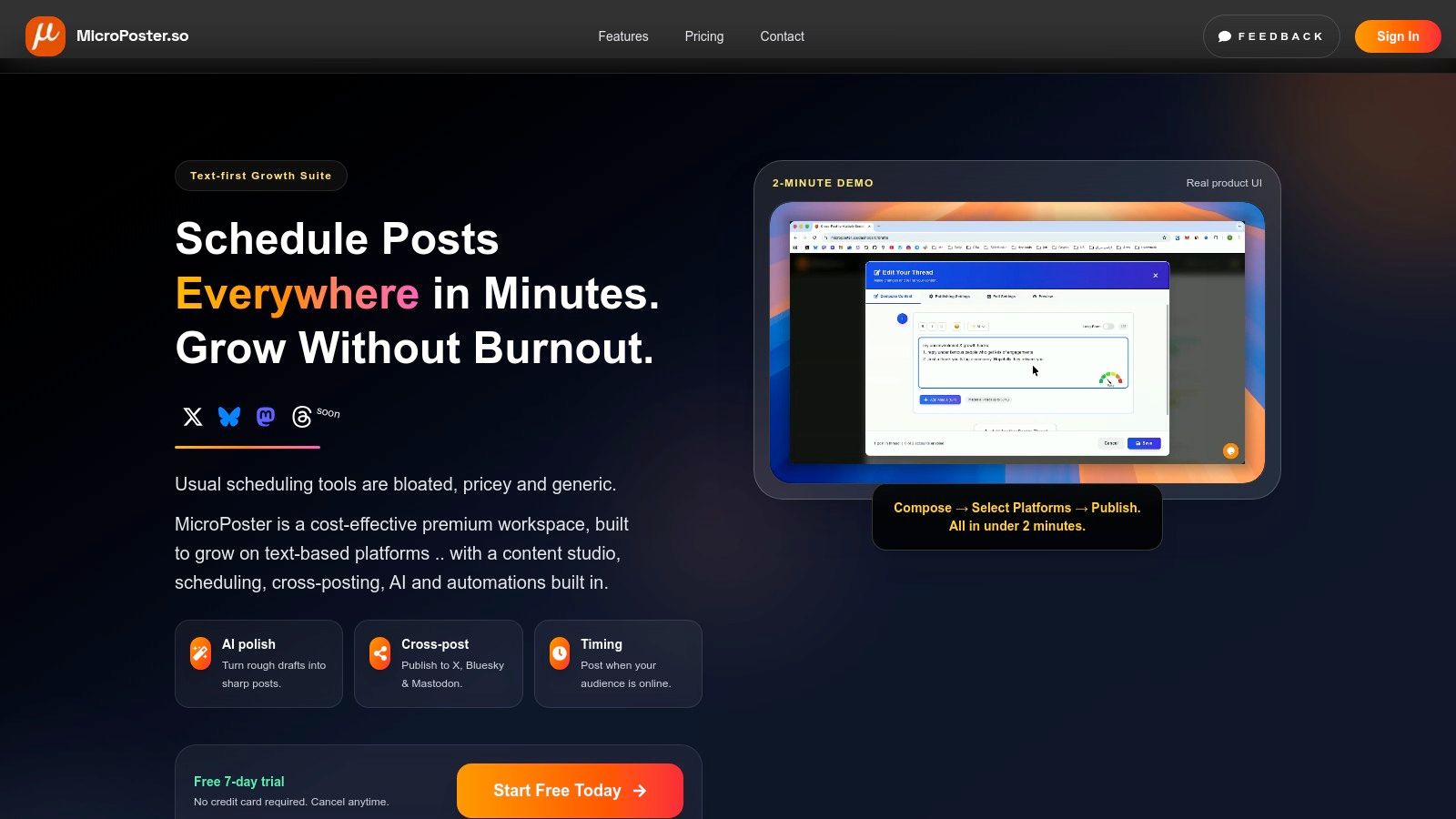 MicroPoster's social media scheduler interface