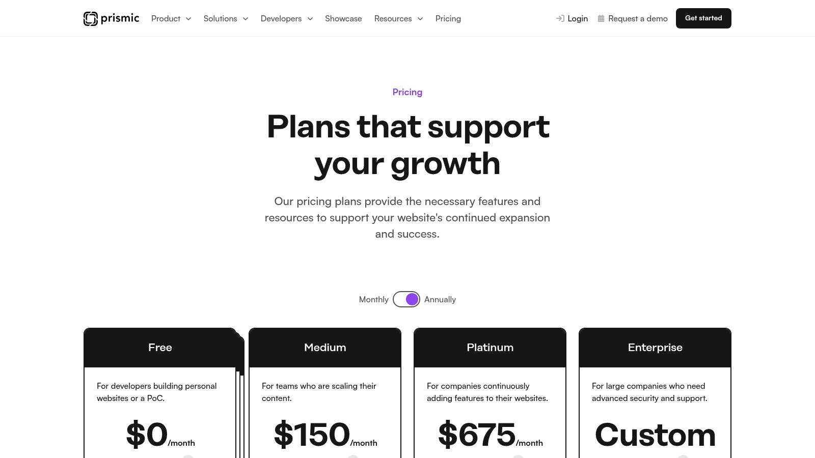 Prismic Pricing Plans