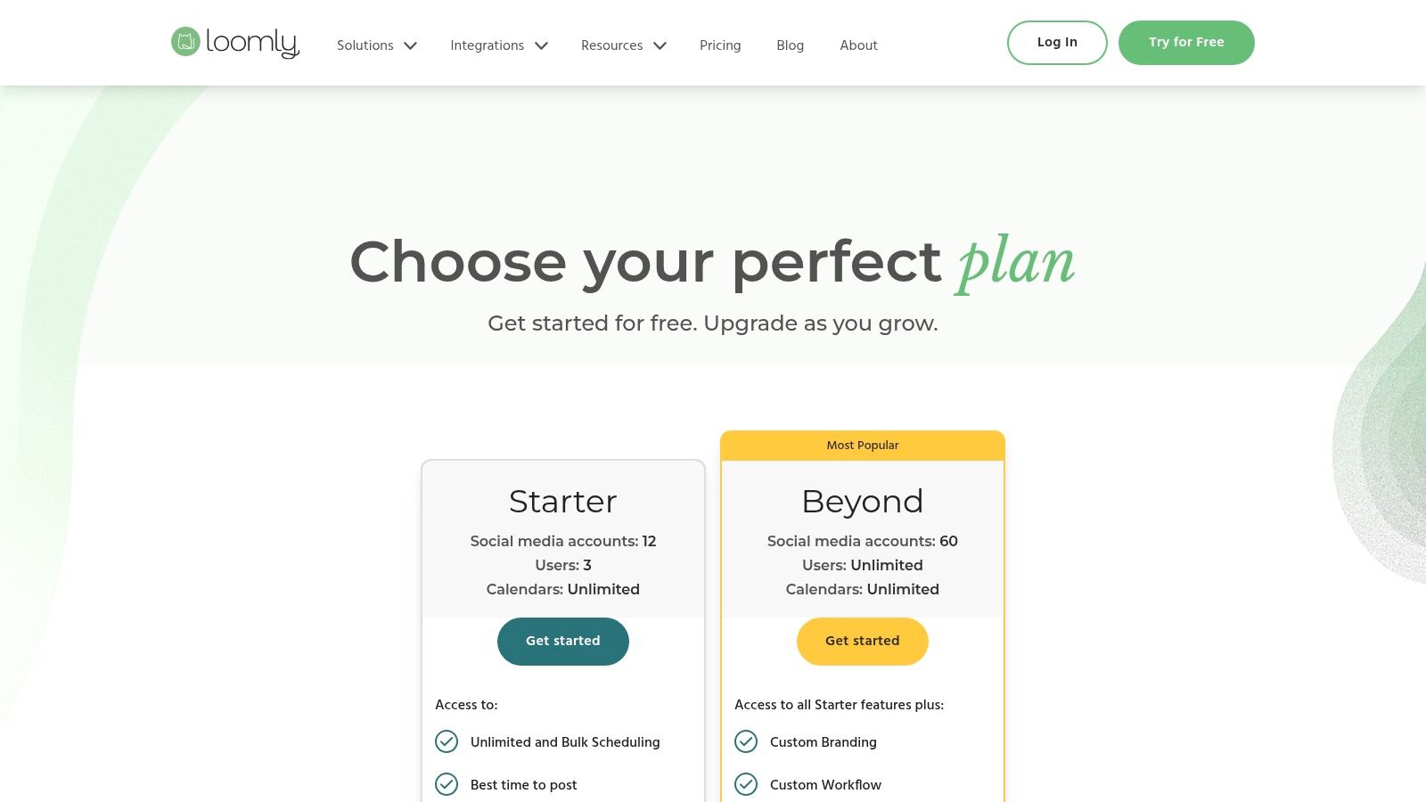 Loomly social media scheduling tools pricing plans