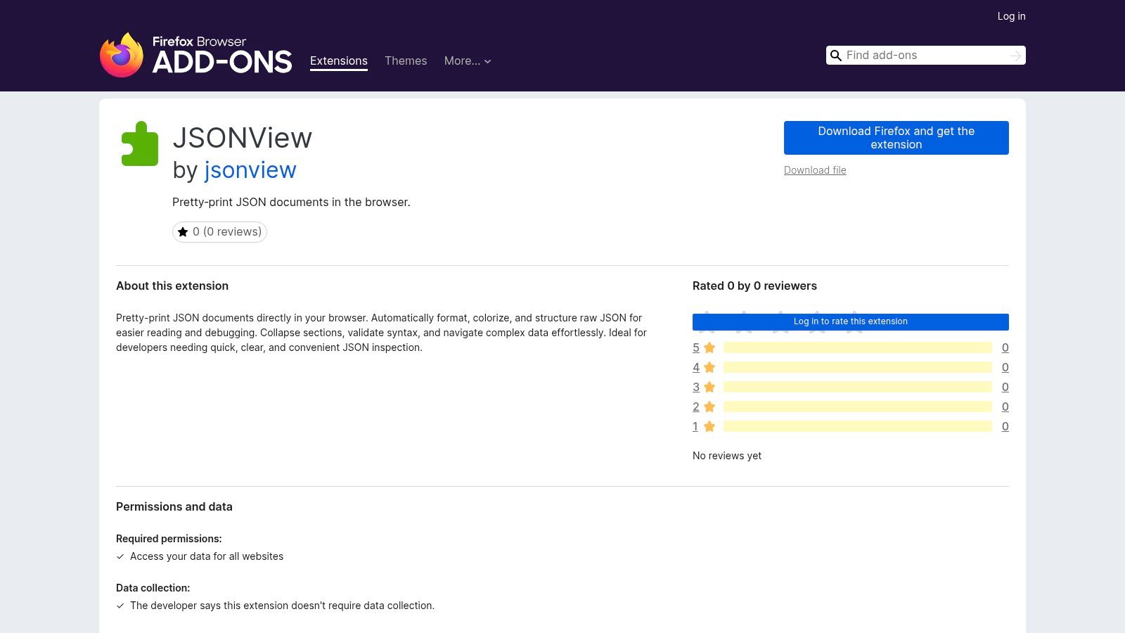 JSONView's interface showing a formatted JSON in a Firefox browser tab.