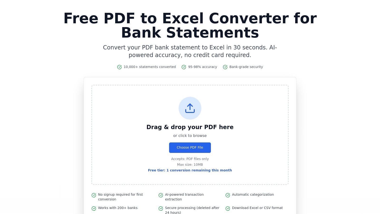 Statement Desk — Free PDF→Excel (bank-statement focused)