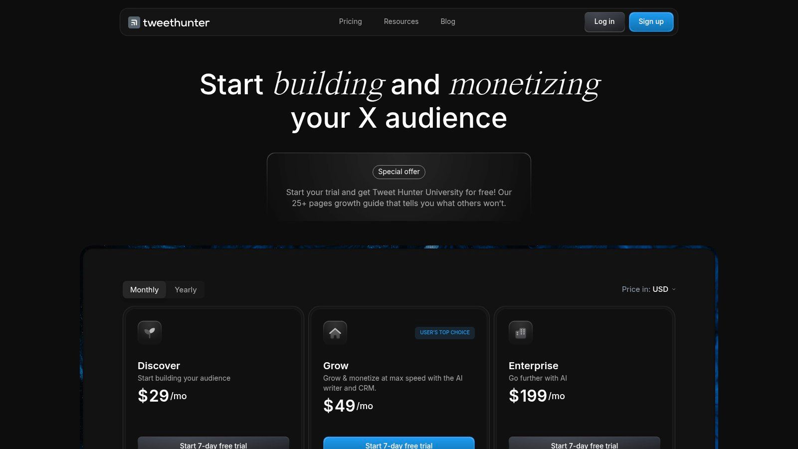 Tweet Hunter Pricing Page
