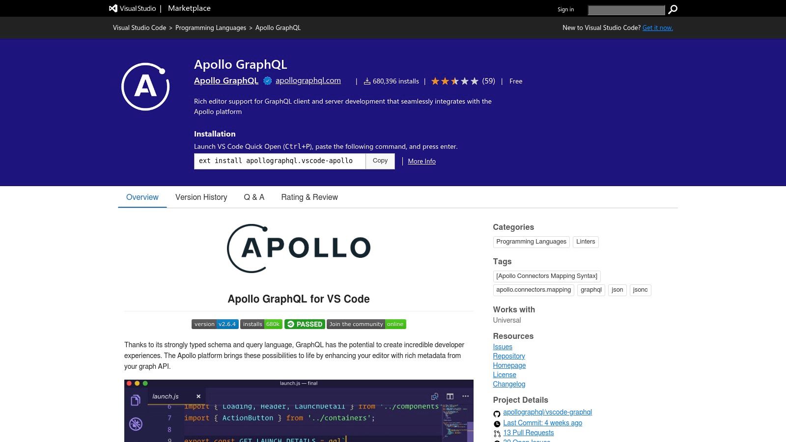 Apollo GraphQL VS Code Extension providing autocomplete in the editor
