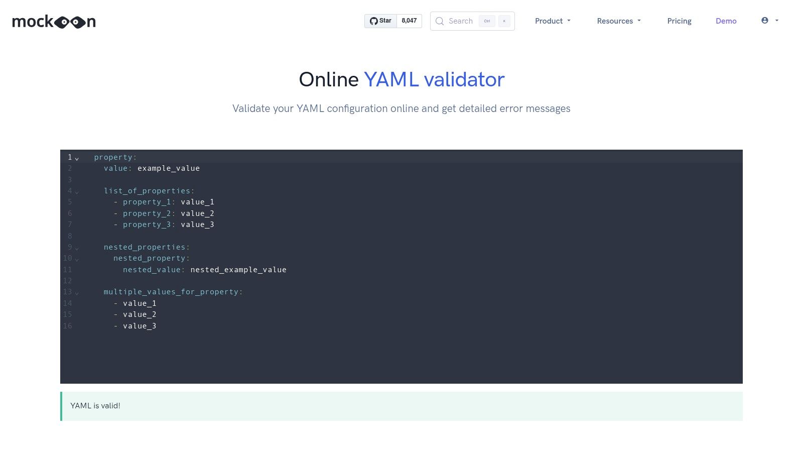 Mockoon – Online YAML Validator