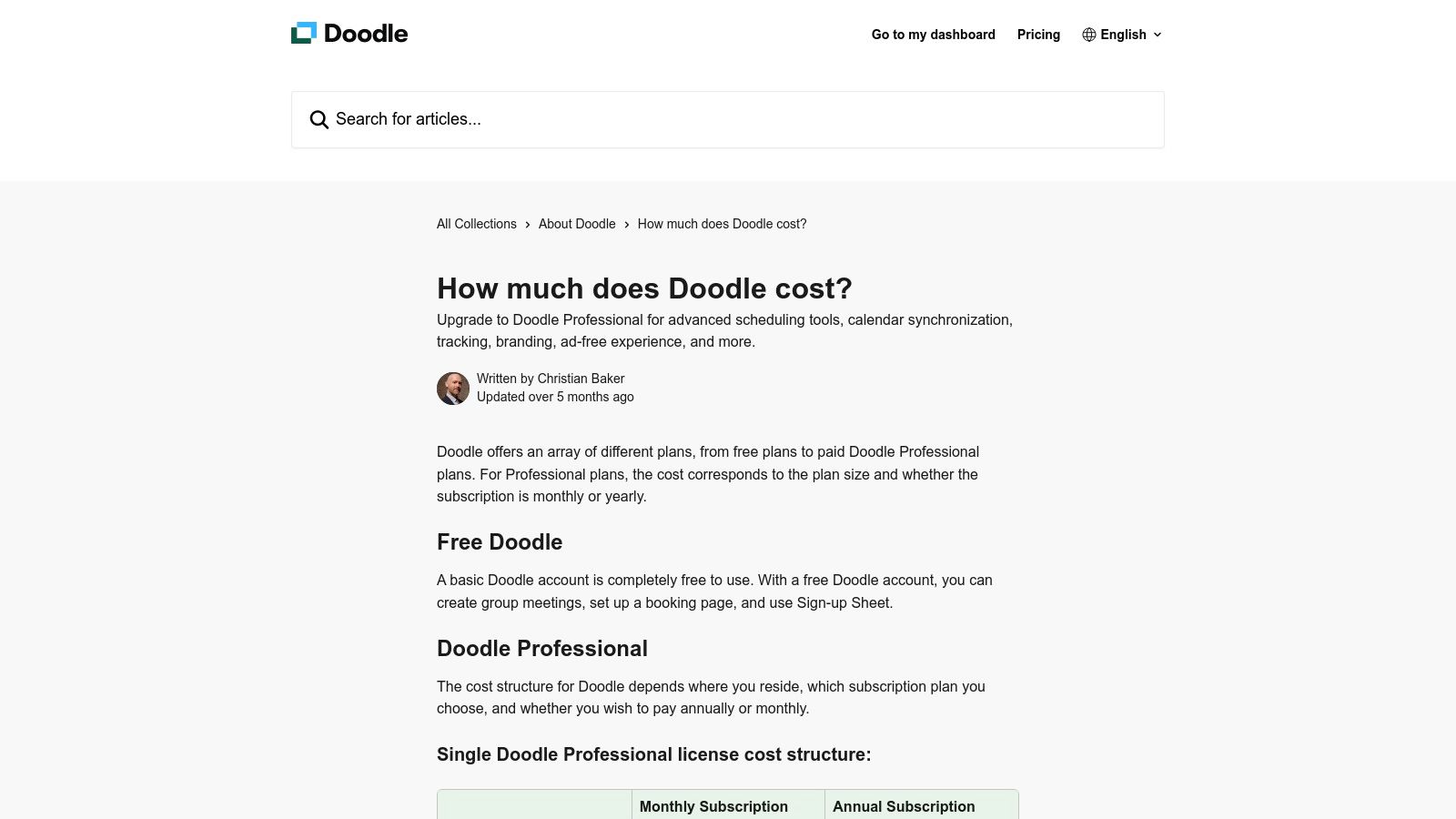 Doodle pricing showing free and paid plans.