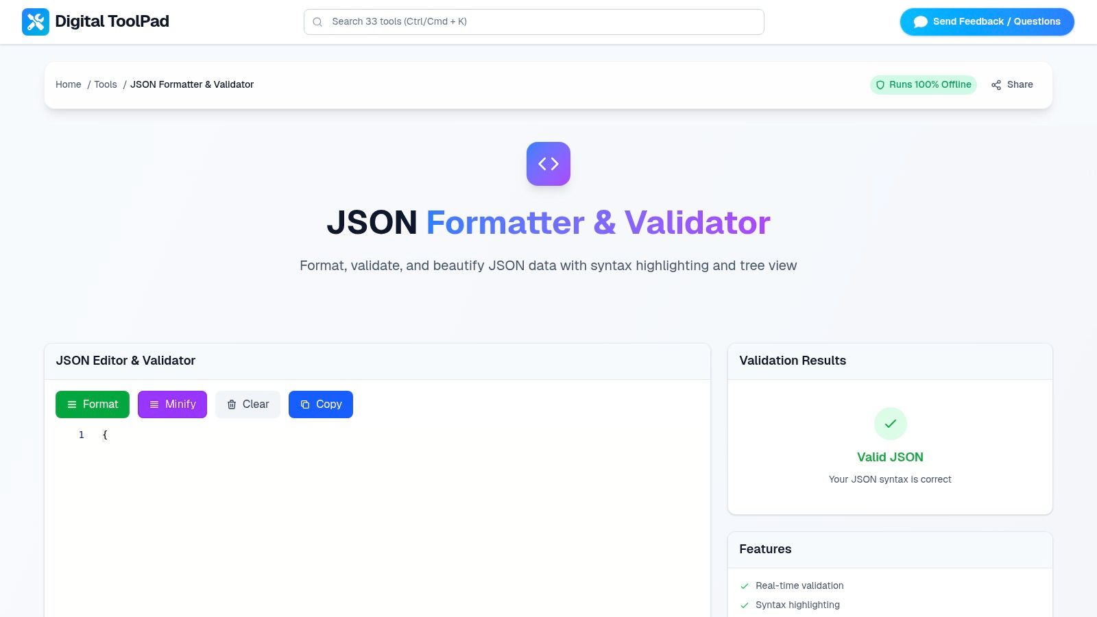 Free Online JSON Formatter & Validator – Beautify JSON