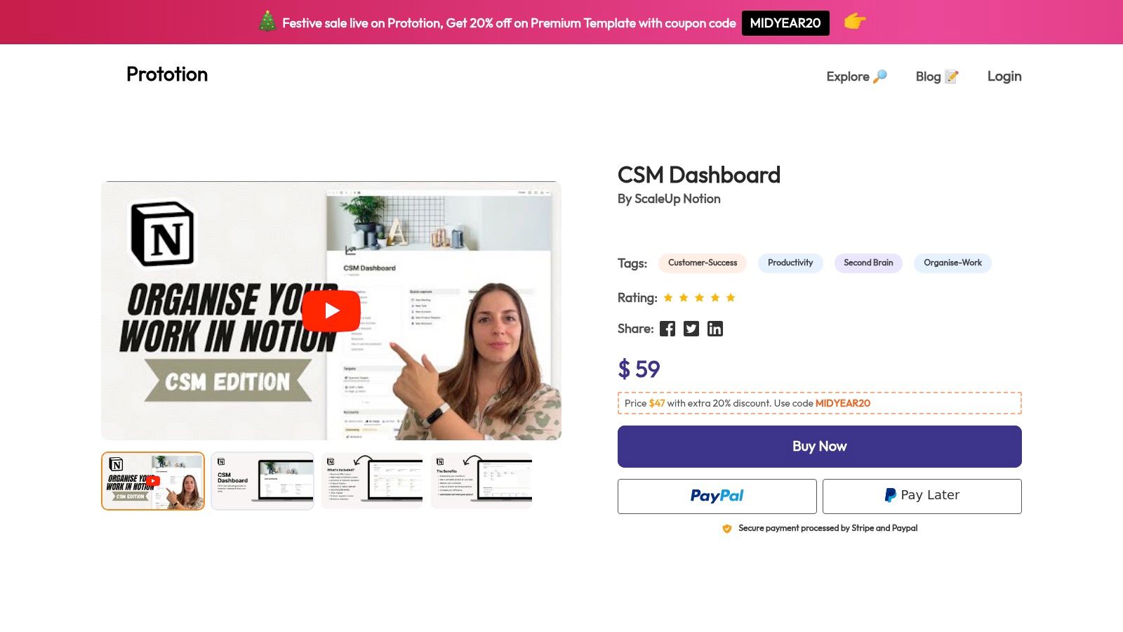 A CSM dashboard built in Notion, showing sections for accounts, tasks, meetings, and key metrics.