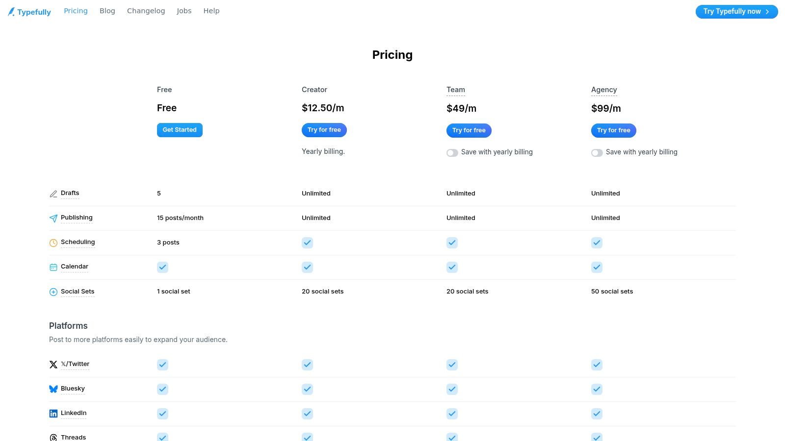 Typefully Pricing Table