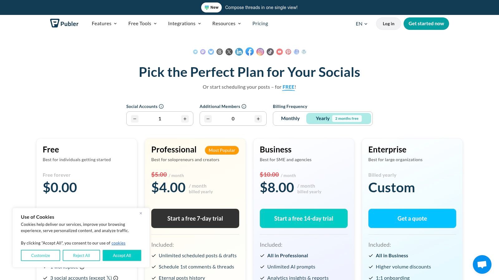 Publer pricing plans