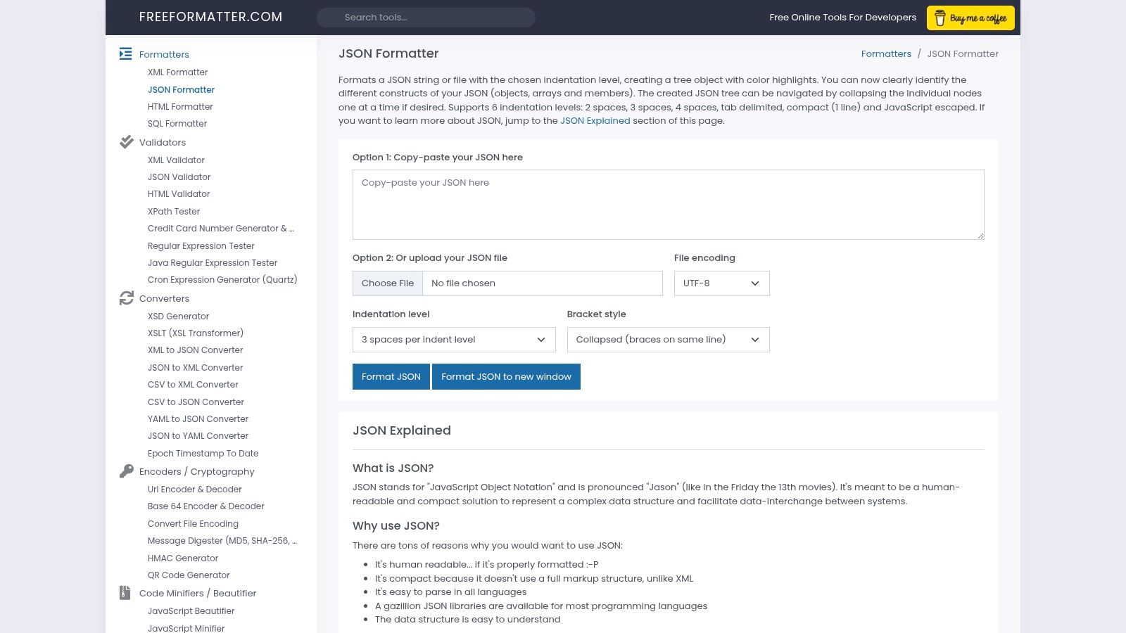 FreeFormatter – JSON Formatter
