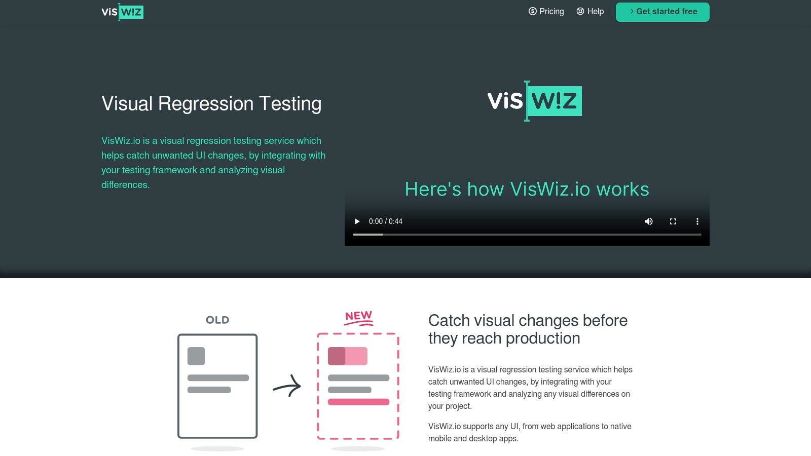 VisWiz.io homepage showing its integration with GitHub