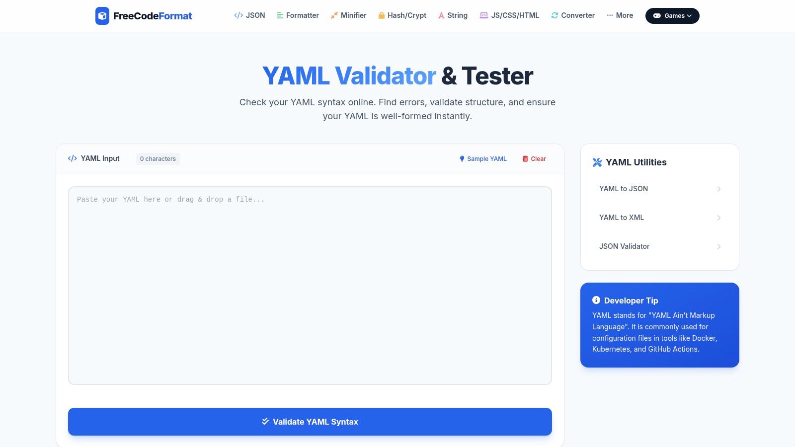 FreeCodeFormat – YAML Validator & Tester