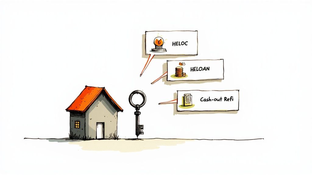 Homeowner looking at blueprints for a renovation project, symbolizing the use of home equity.