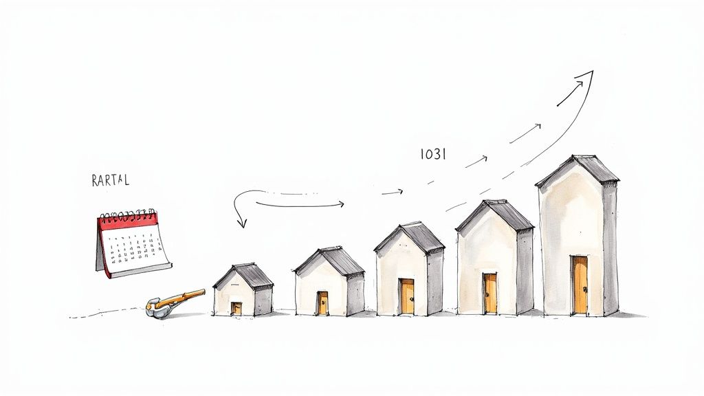 A person holding keys in front of a house, symbolizing taking ownership and managing a property.