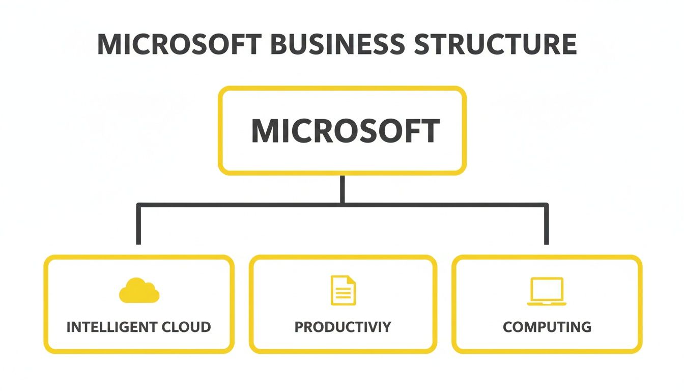 A Microsoft business structure diagram showing three main segments: Intelligent Cloud, Productivity, and Computing.
