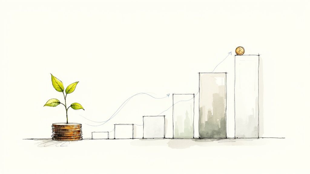 A person working on a laptop with a focused expression, representing active income generation.