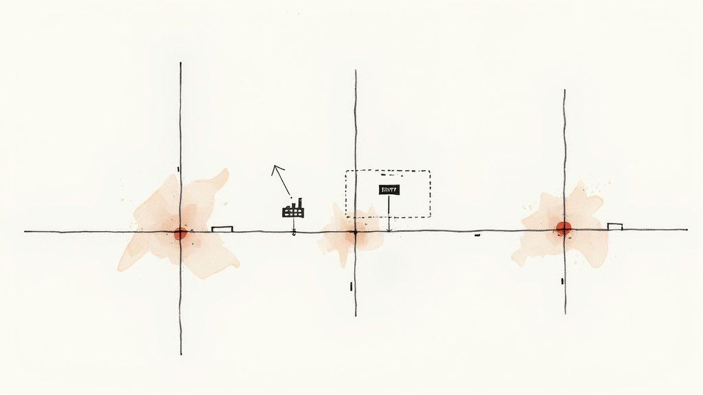 Map with pins indicating potential investment property neighborhoods