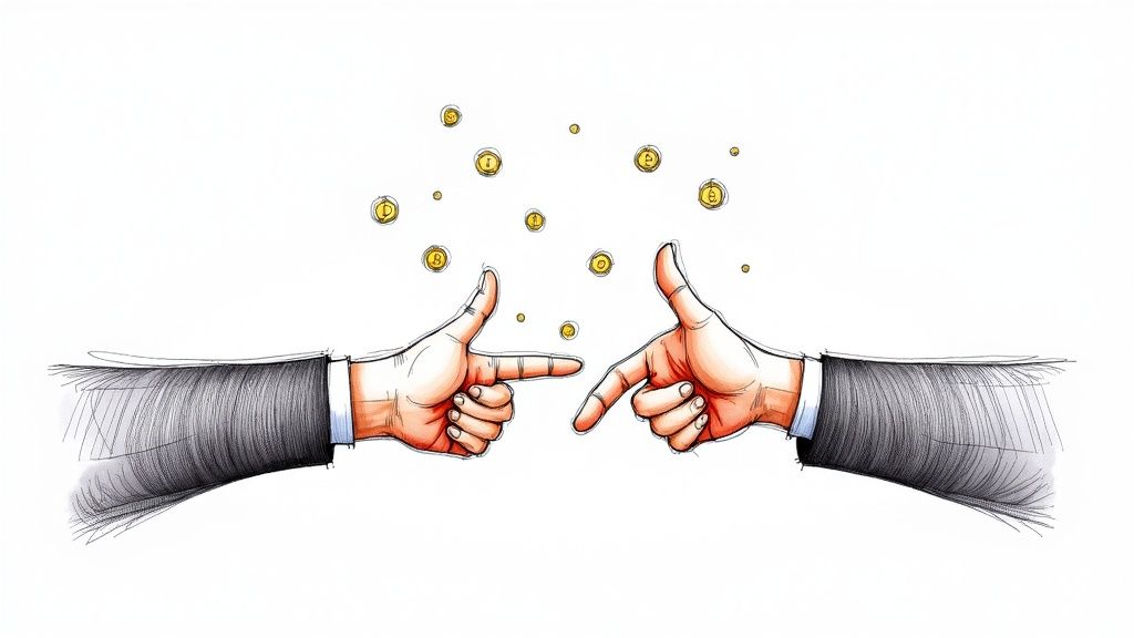 Cryptocurrency coins and a smartphone showing a decentralized exchange interface, representing digital asset trading.