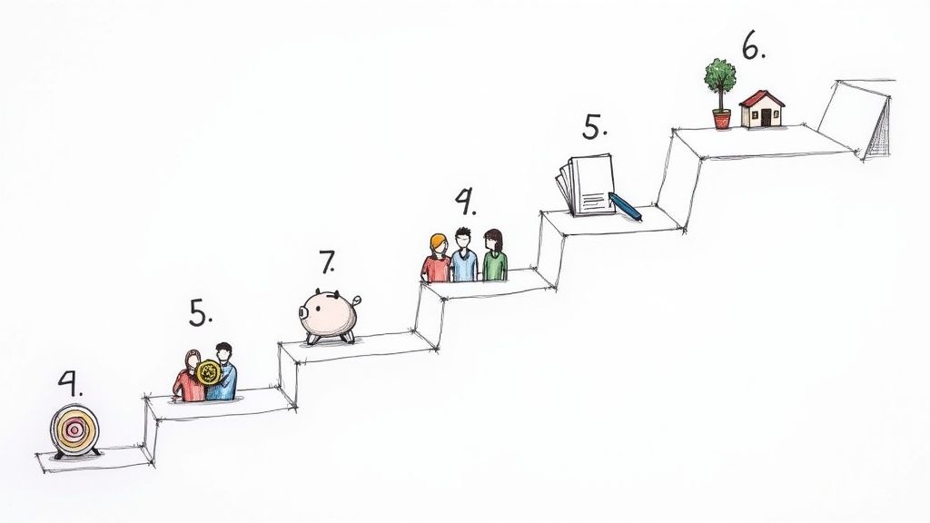 A person stands on a cliff, looking out at a sunrise over mountains, symbolizing the start of their real estate investment journey.