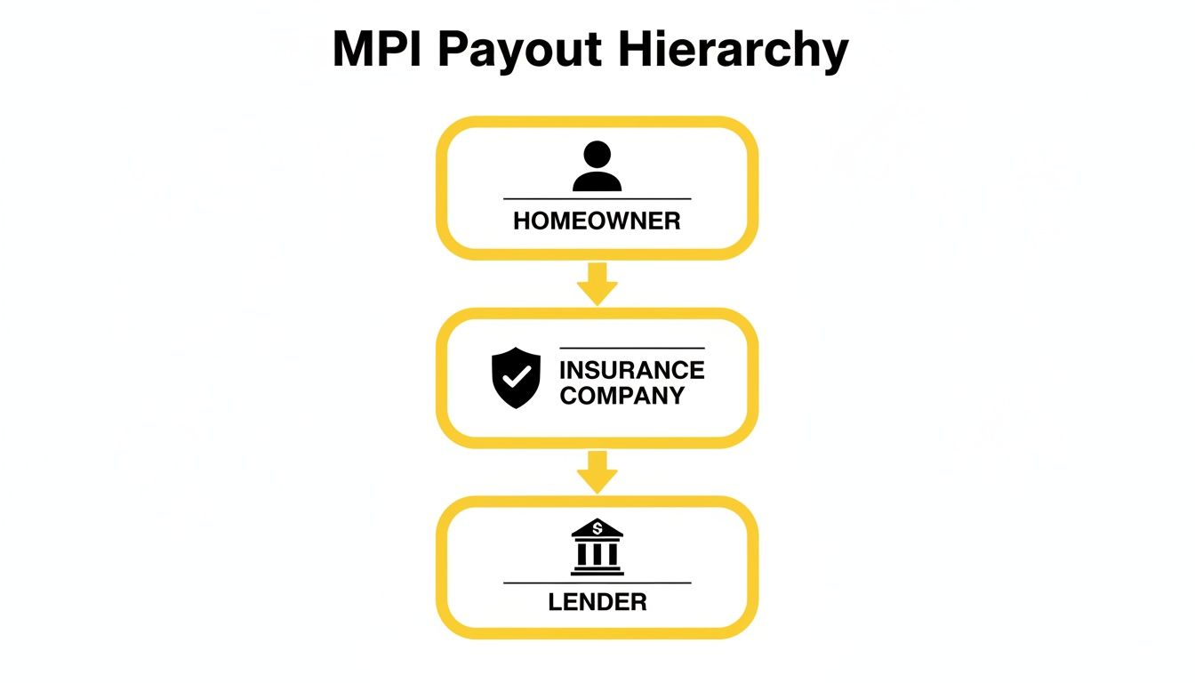 Diagram illustrating the MPI payout hierarchy from homeowner to insurance company to lender.
