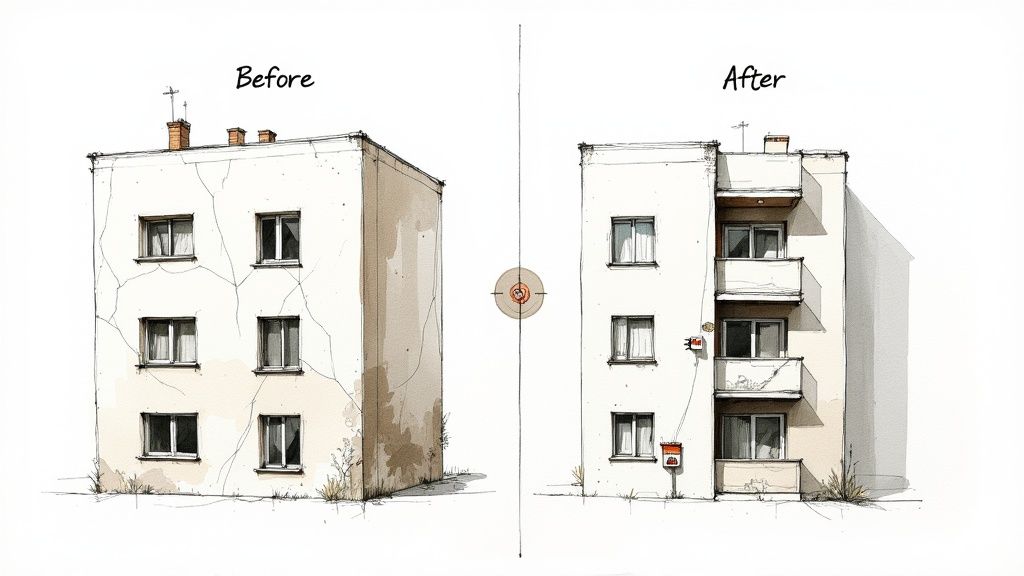 A construction worker renovating the interior of a house, symbolizing the value-add process.