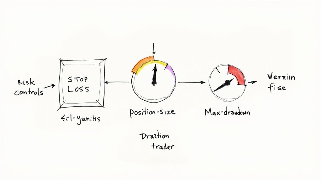 Flowchart showing algorithmic trading risk management process from stop loss to position sizing and drawdown limits