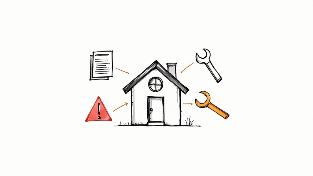 A magnifying glass hovering over a calculator and financial documents, symbolizing the need for careful analysis in rental yield calculations.