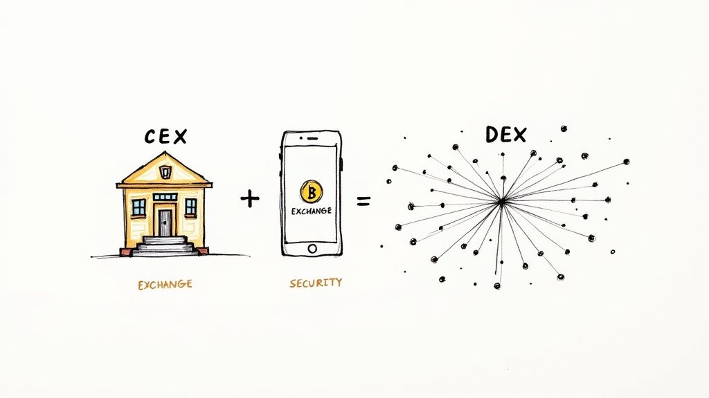 A person comparing cryptocurrency platforms on a laptop and phone