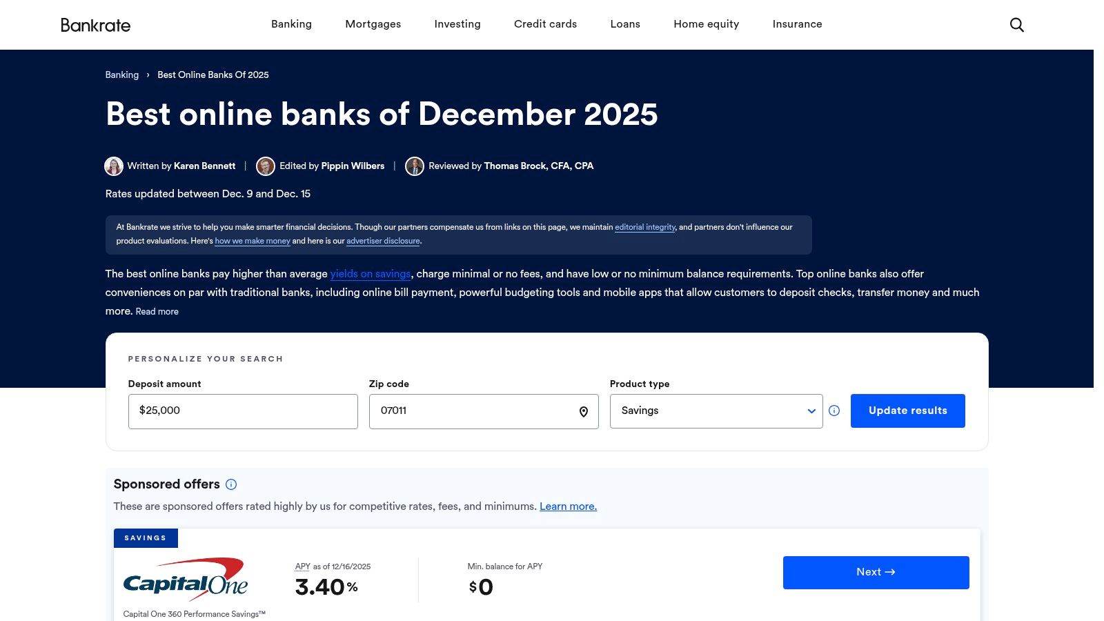 Bankrate – Best Online Banks (editorial comparison hub)