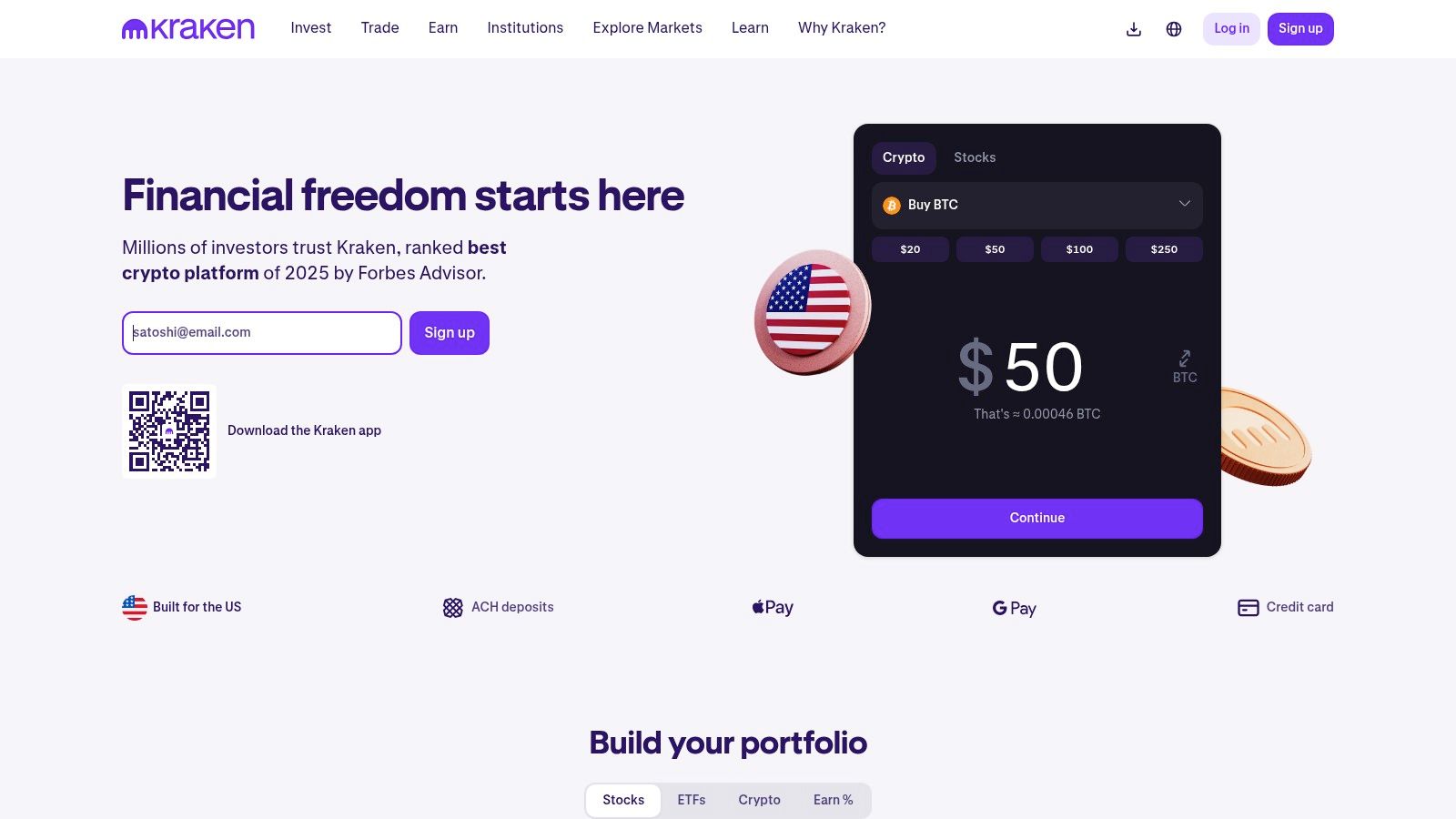 Kraken: Best for Low-Fee Deposits and Security