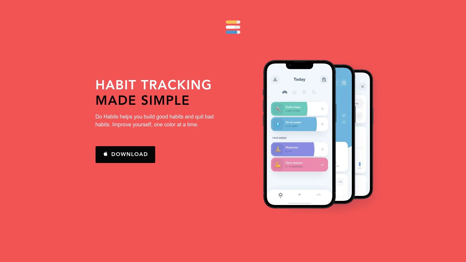 A screenshot of the Done habit tracking app interface showing a colorful grid of habits with completion marks.